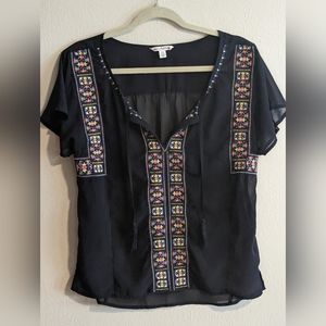 American Eagle Sheer Boho Short Sleeve Top, Size M